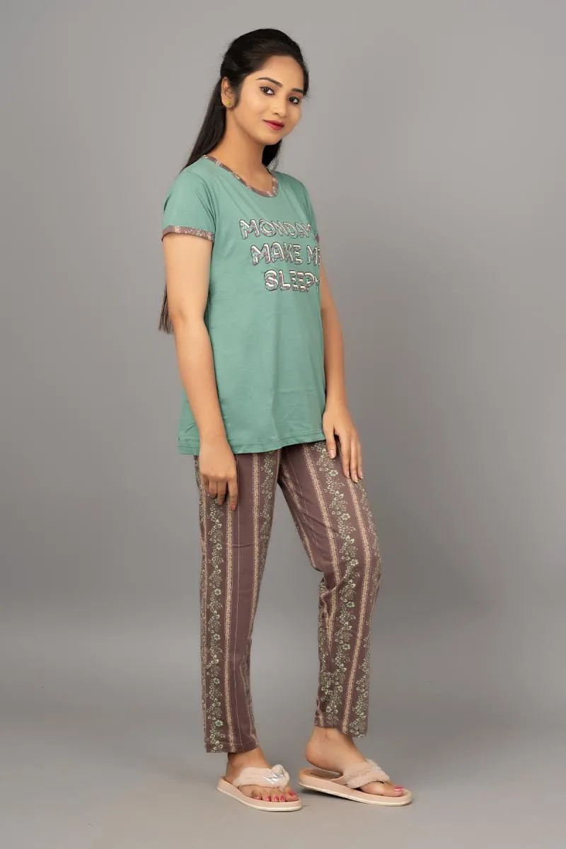 Cotton Printed Top With Pyjama Set For Women 002979SEAGRES