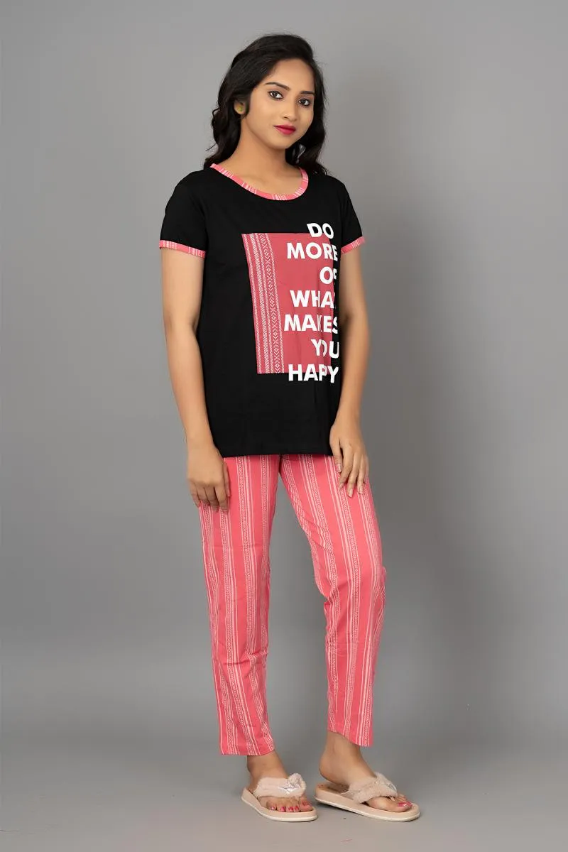 Cotton Printed Top with Pyjama Set for Women
