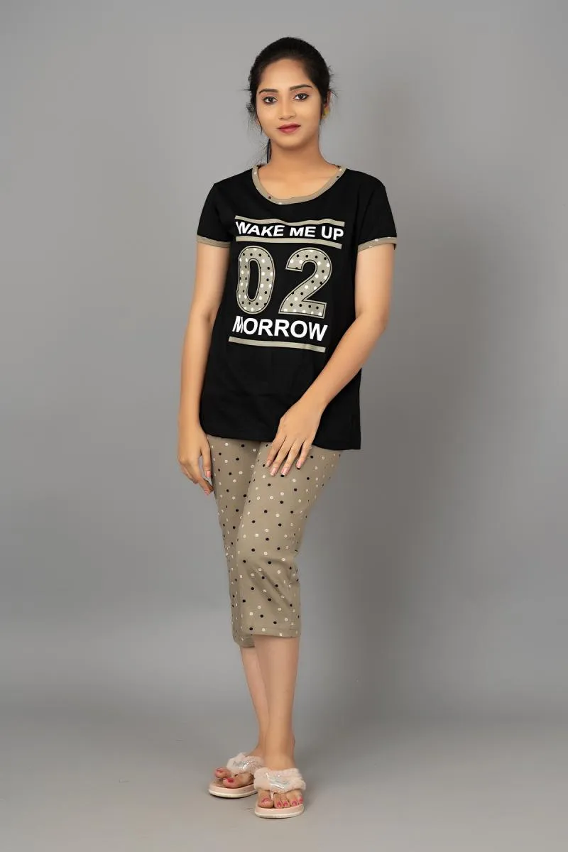 Cotton Printed Top with Capri Set for Women