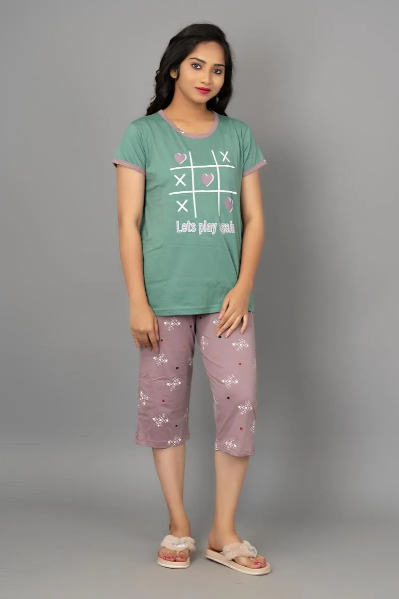 Cotton Printed Top with Capri Set for Women