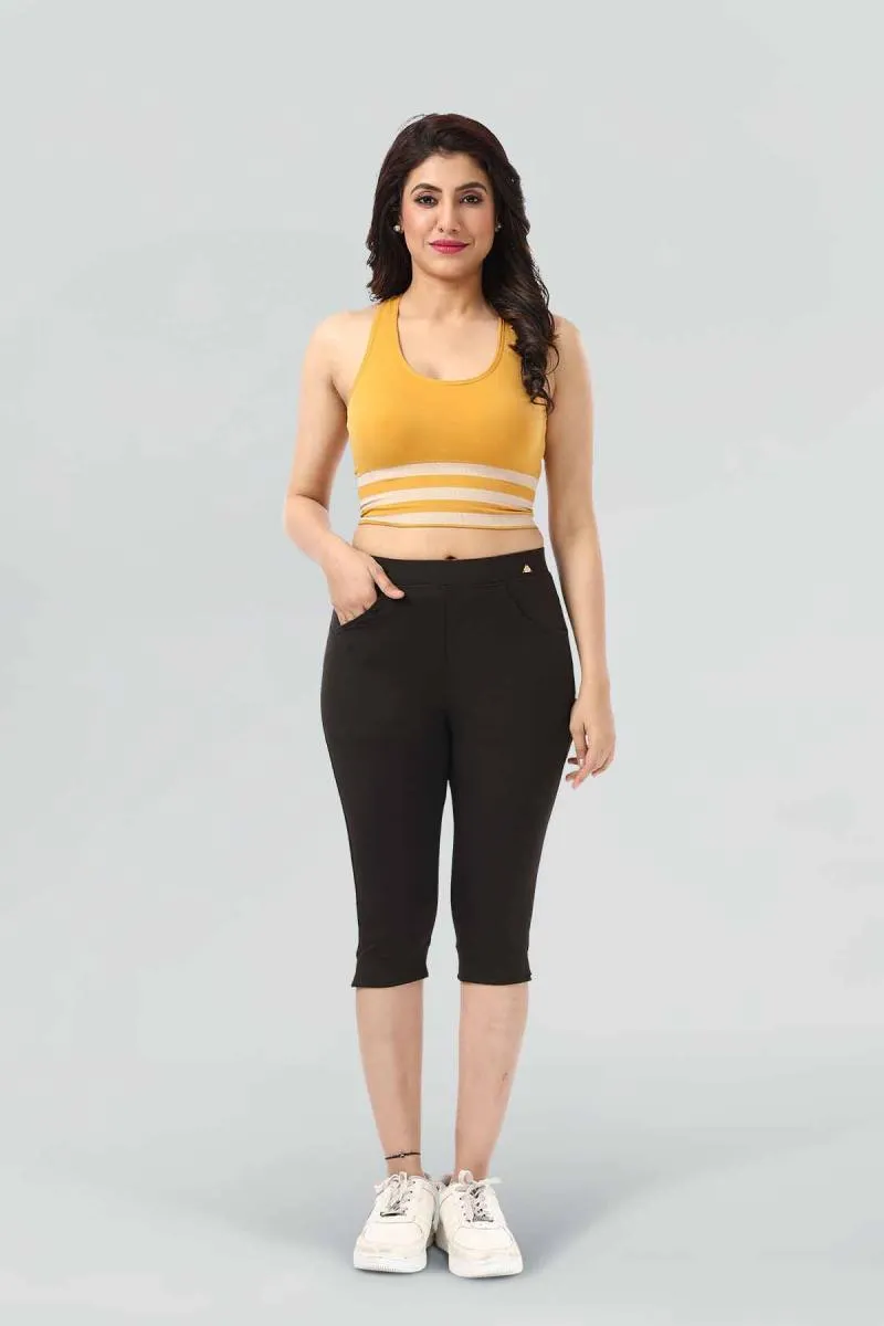 Polyester Solid Sports Capri for Women