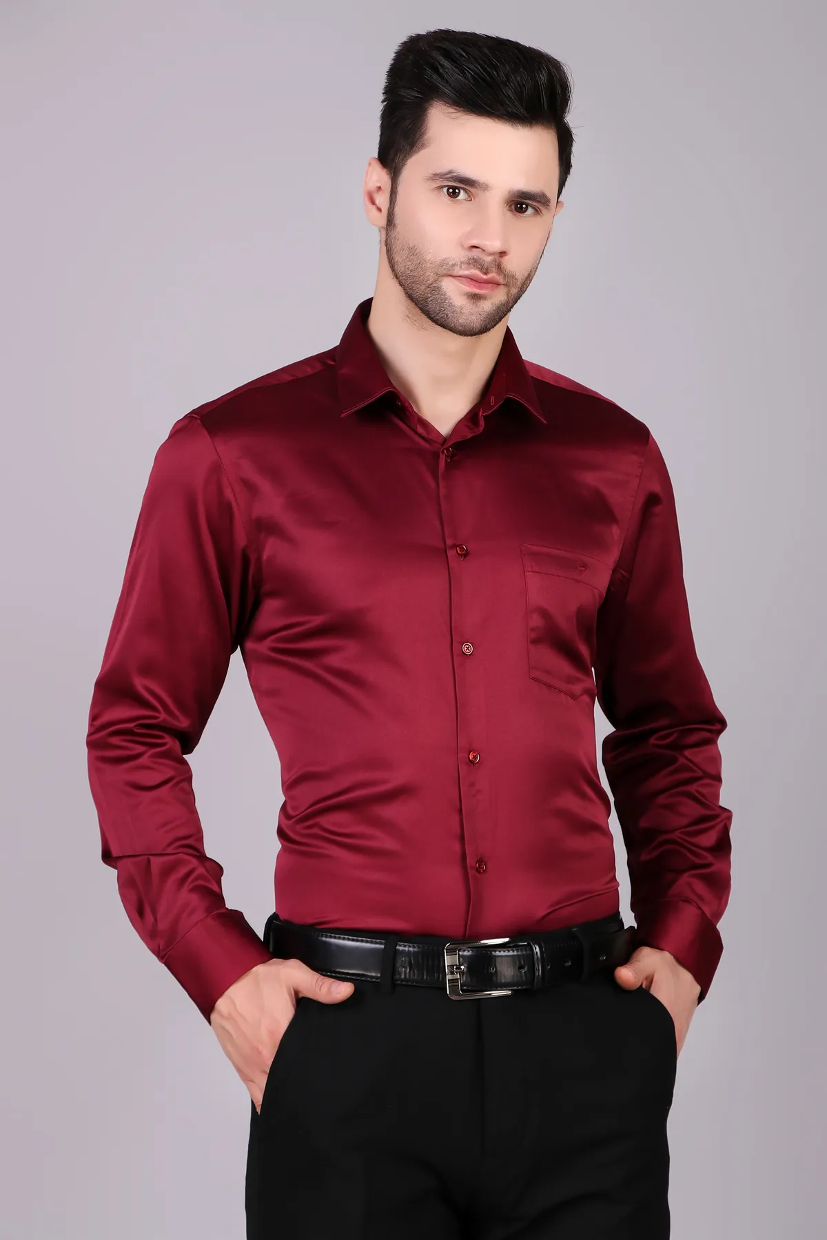 Men's Satin Slim Fit Formal Shirt 003652MARL
