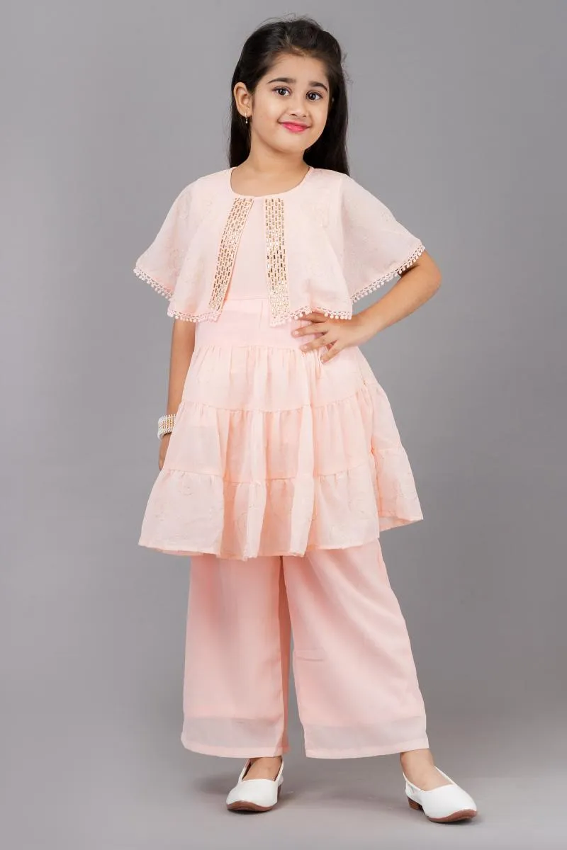 Girl's Georgette Embellished Kurta with Palazzo Set (3 - 13 Yrs)