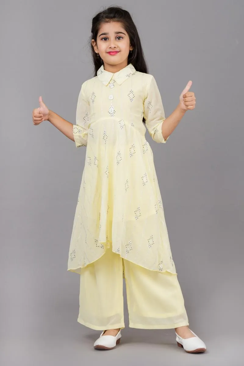 Girl's Georgette Printed Kurta with Palazzo Set (3 - 13 Yrs) 00379289YRSLEM