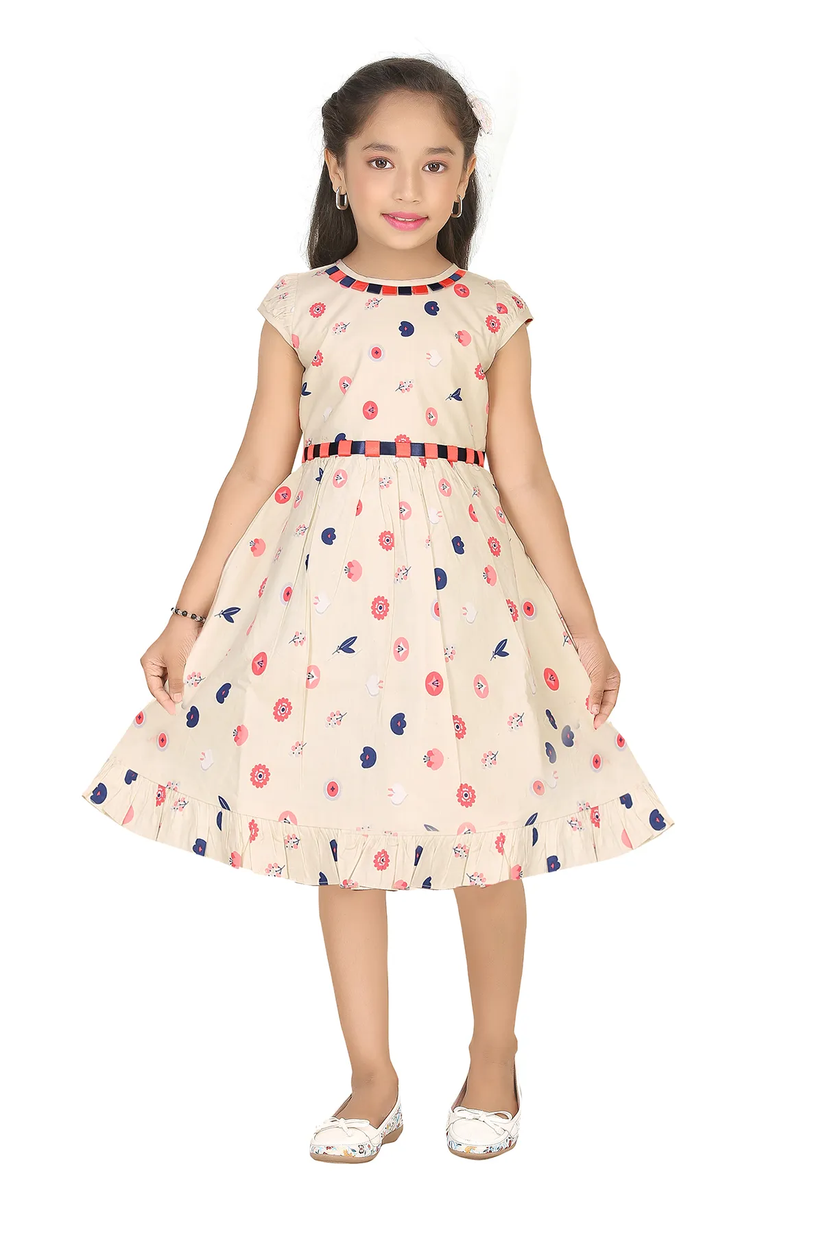 Girl's Cotton Blend Printed Frock (3-13 Yrs)
