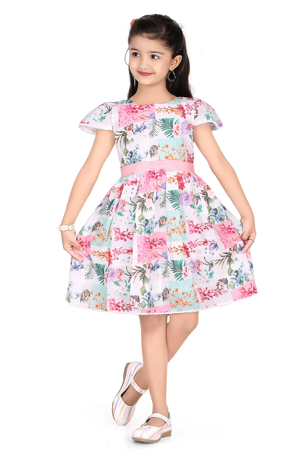 Girl's Cotton Linen Printed Frock (3-9 Yrs)