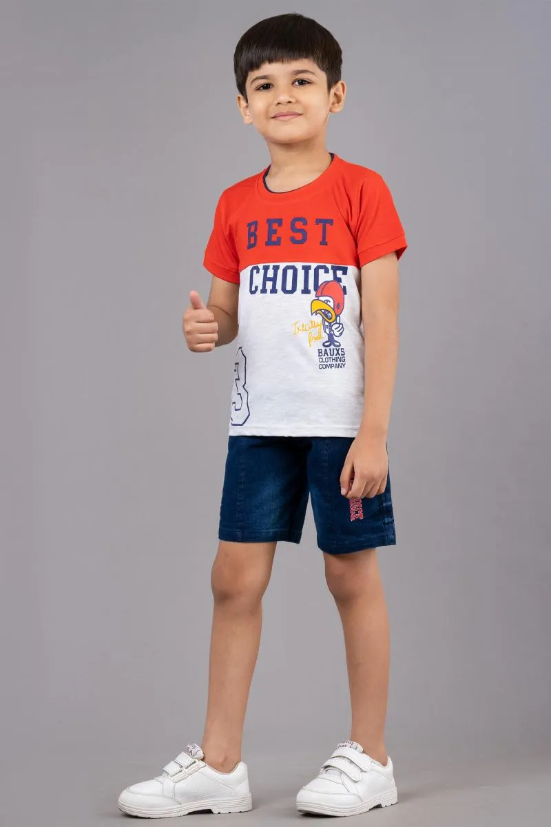 Printed T-shirt with Shorts Set for Boy (2-Pcs Set) 004513RED45YRS