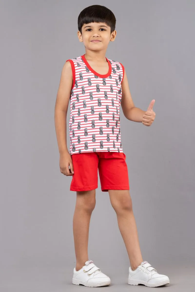 Boy's Cotton Printed T-shirt with Shorts Set (2-Pcs Set) 004541RED67YRS