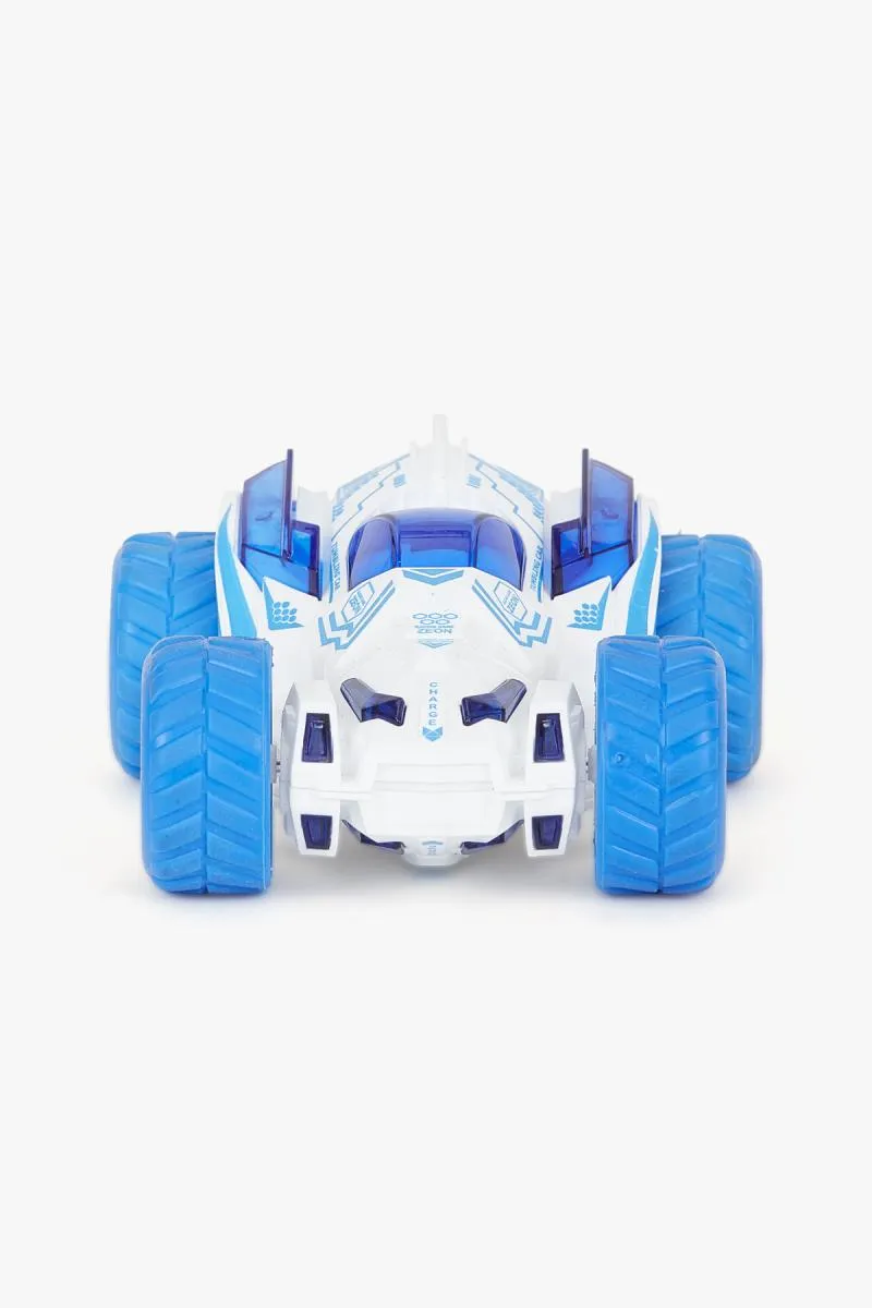 Push and Go 360 Degree Friction Powered Stunt Car Toy- White-Blue
