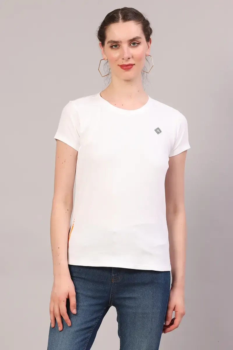 Cotton Blend Solid T-Shirt for Women 004968MWHI