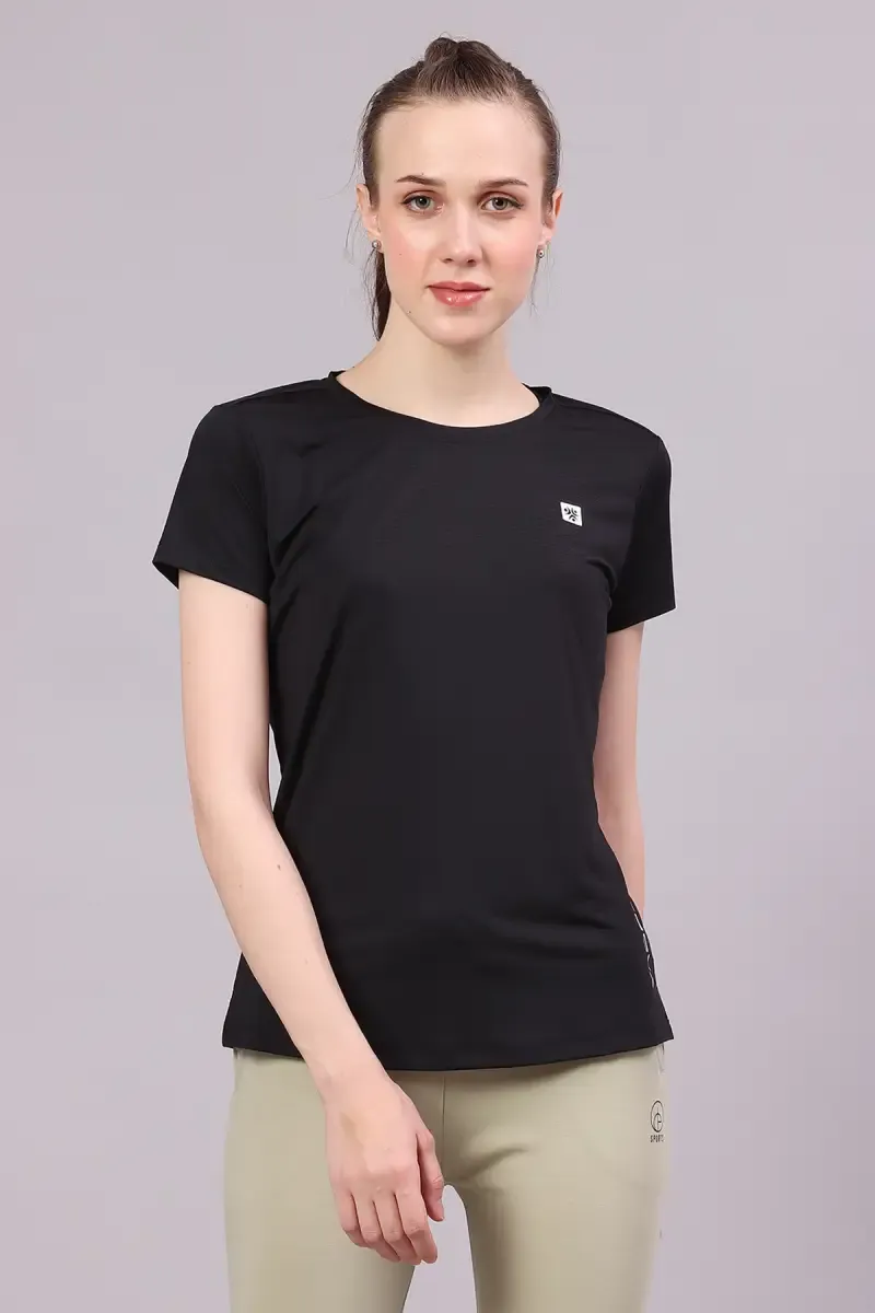 Polyester Solid T-Shirt for Women 004974XLBLA
