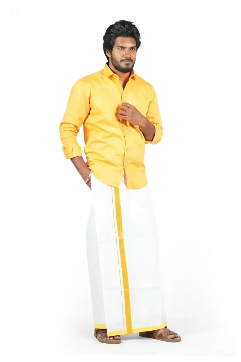 Men's Cotton Gold Jari Dhoti - 2 Mtr
