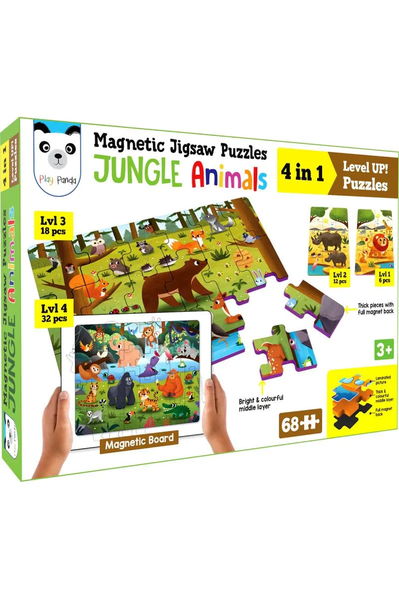 4 in 1 Jungle Animals Magnetic Jigsaw Puzzles for Kids