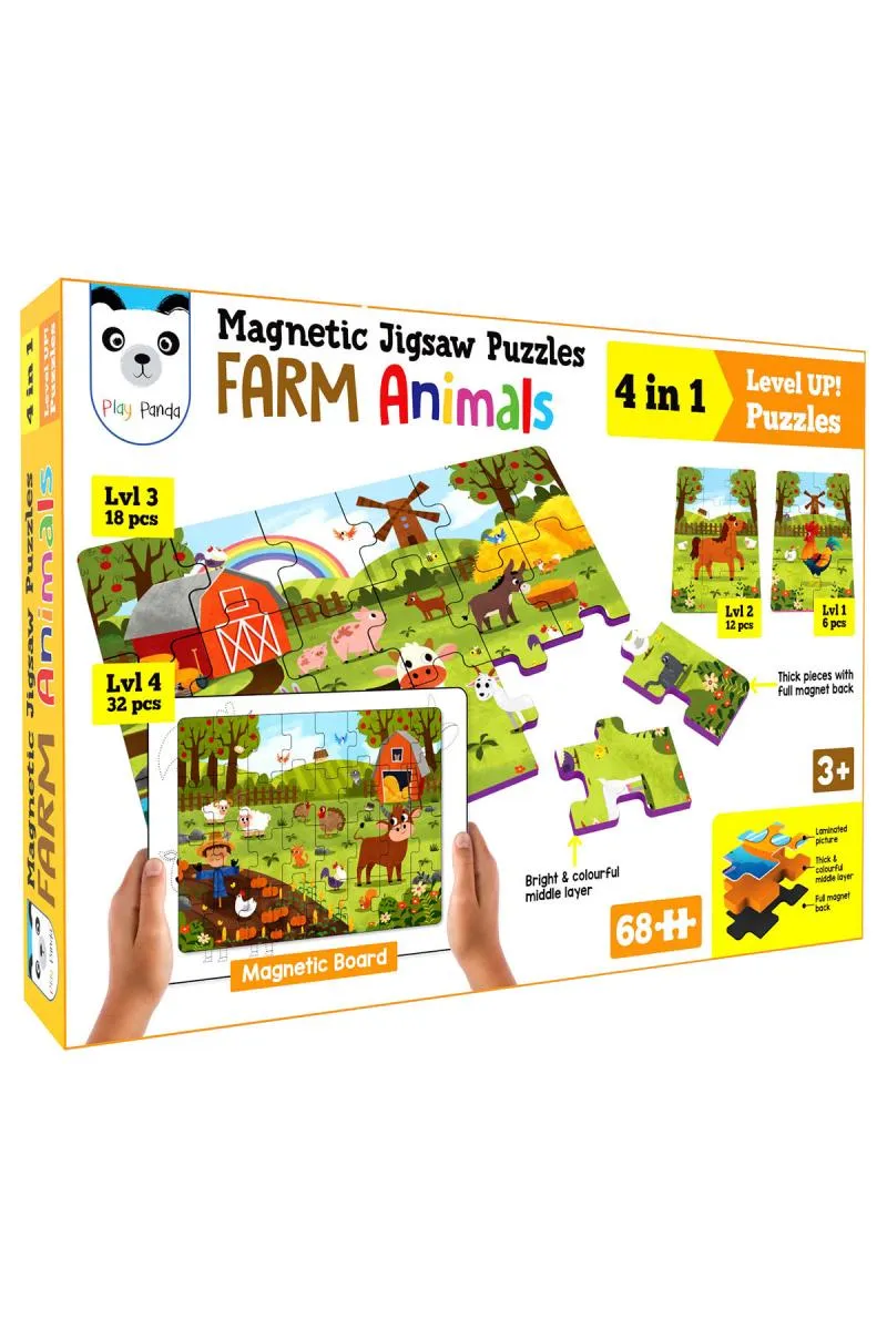 4 in 1 Farm Animals Jigsaw Magnetic Puzzles with Board
