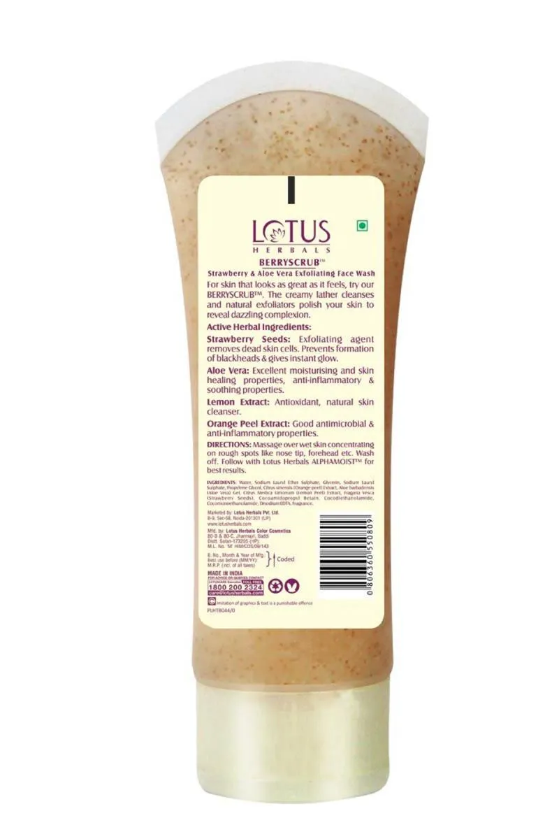 Lotus Herbals Berry Scrub Strawberry & Aloe Vera Exfoliating Face Wash - 120gm