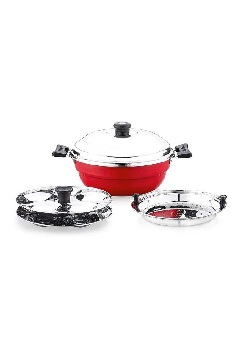 Sowbaghya Stainless Steel Multi Kadhai with Idli Plate & Steamer Plate - 3 Plates