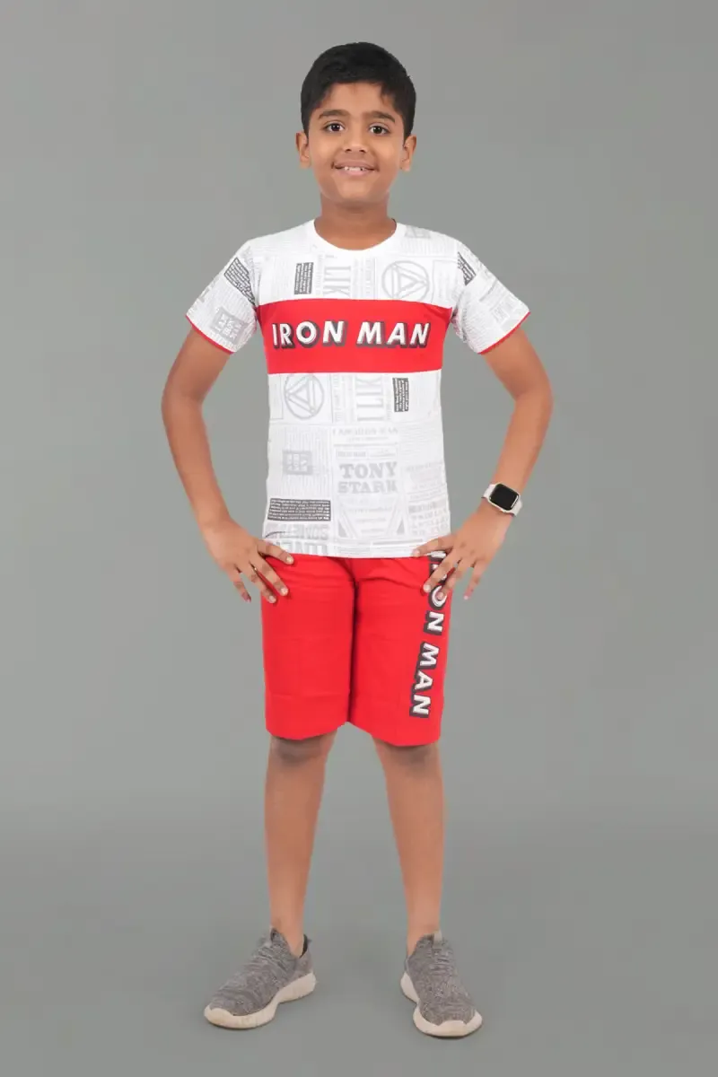 Boy's Cotton Printed T-shirt with Shorts Set (2-Pcs Set)