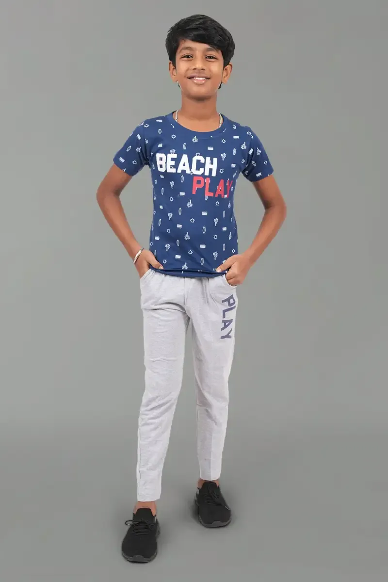 Cotton Printed T-shirt with Pant Set for Boy (2-Pcs Set) 006782NAVBLU67YRS