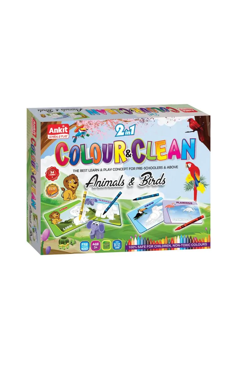 2 in 1 Color & Clean Cardboard Game (Animals & Birds)