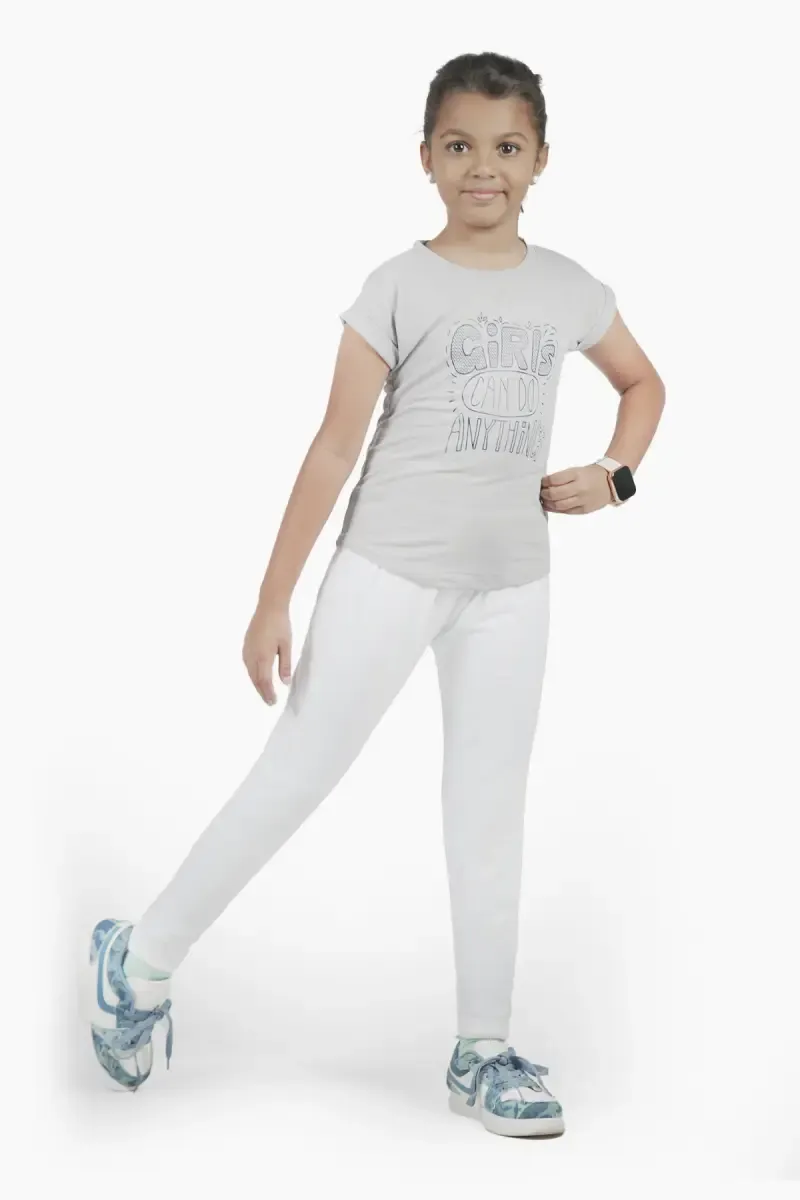 Girl's Cotton Lycra Blend Solid Leggings (2 - 16 Yrs) 0069321314YRSWHI