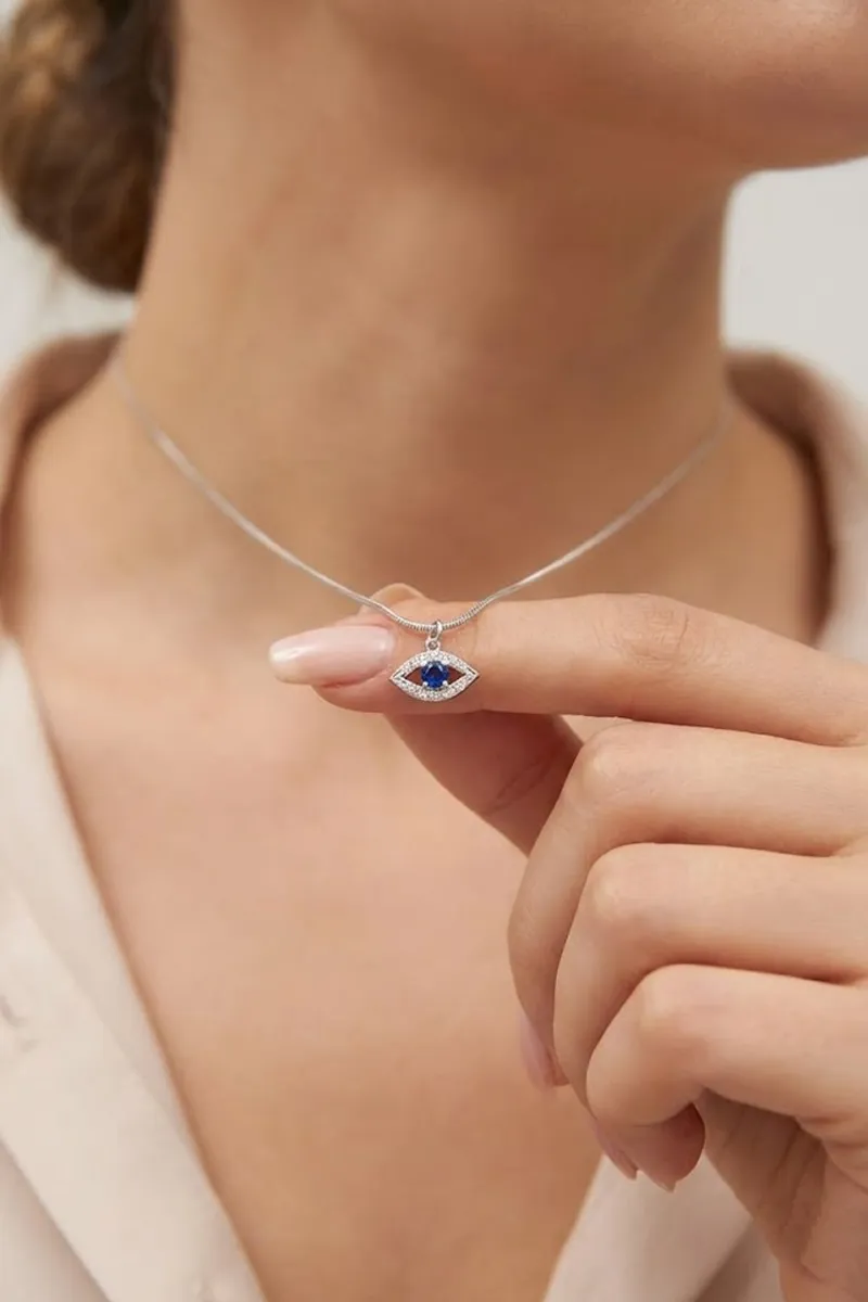 Silver Plated Evil Eye Pendant Chain for Women & Girls 007600SIL18INC