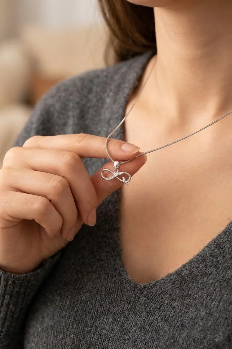 White Zircon Infinity Pendant Chain for Women & Girls 007616SIL18INC
