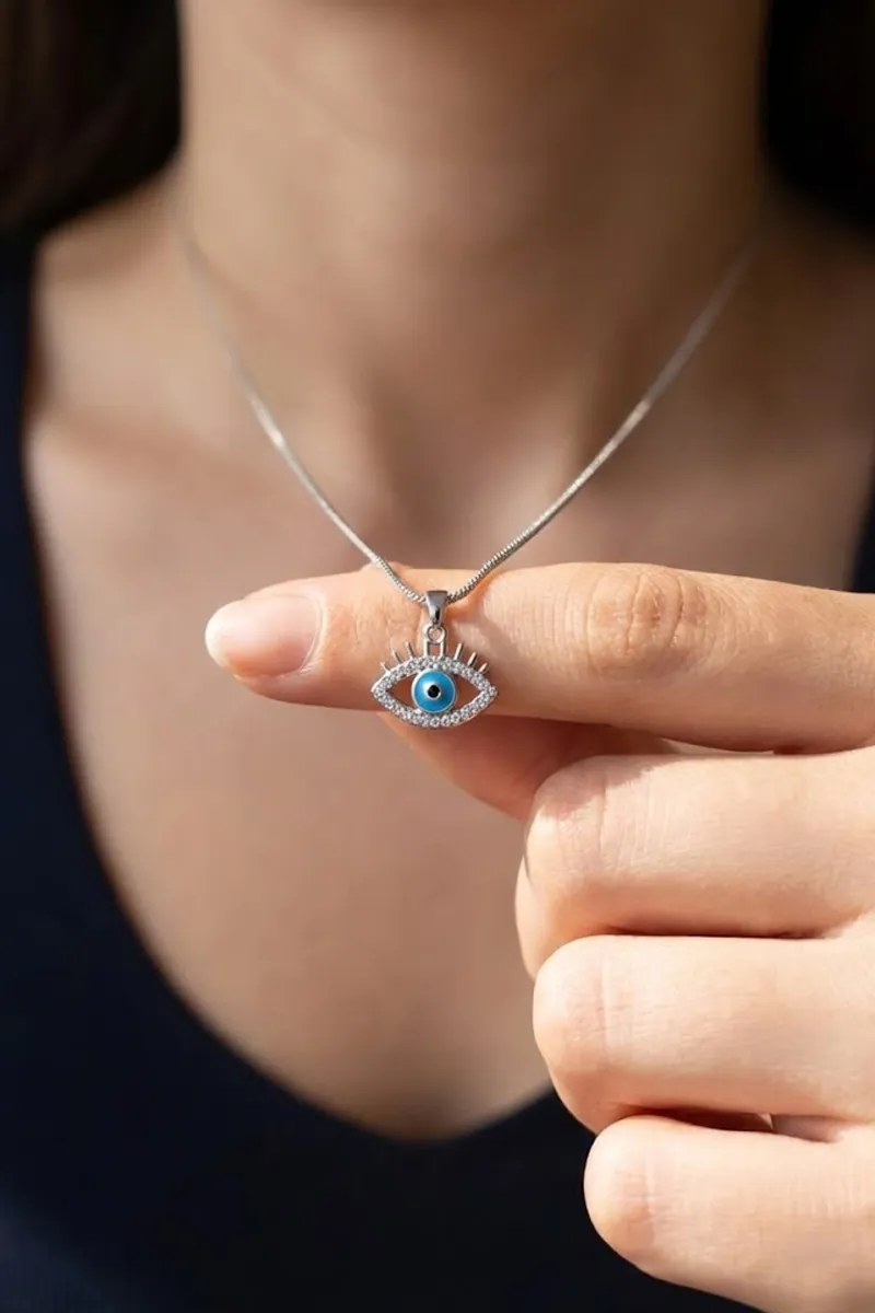 Silver Plated Evil Eye Pendant Chain for Women & Girls 007621SIL18INC