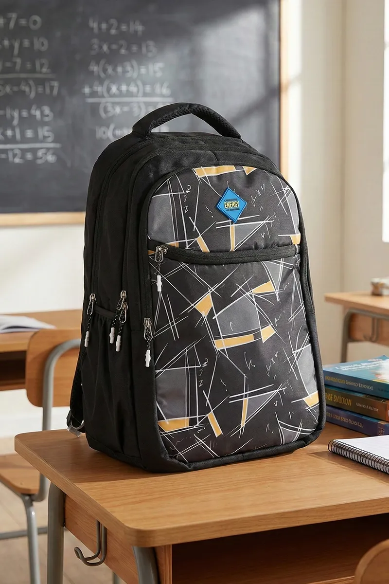 Polyester Abstract Printed School Bag for Unisex - Black 008025BLA2