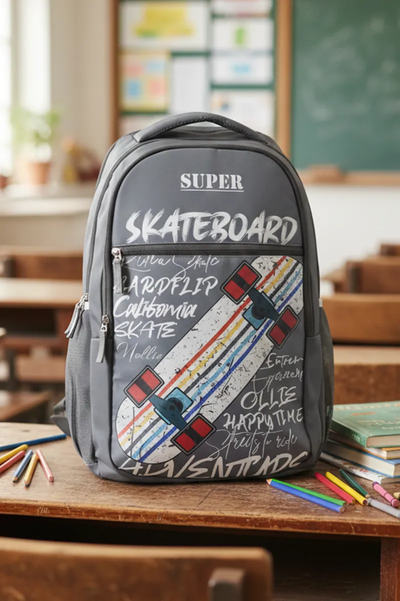 Polyester Skateboard Printed School Bag for Unisex 008069GRE2