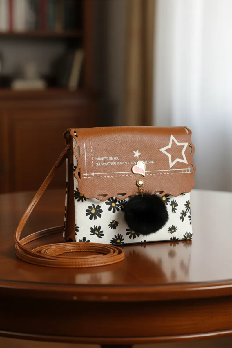 PU Leather Printed Sling Bag for Girls 008452BRO