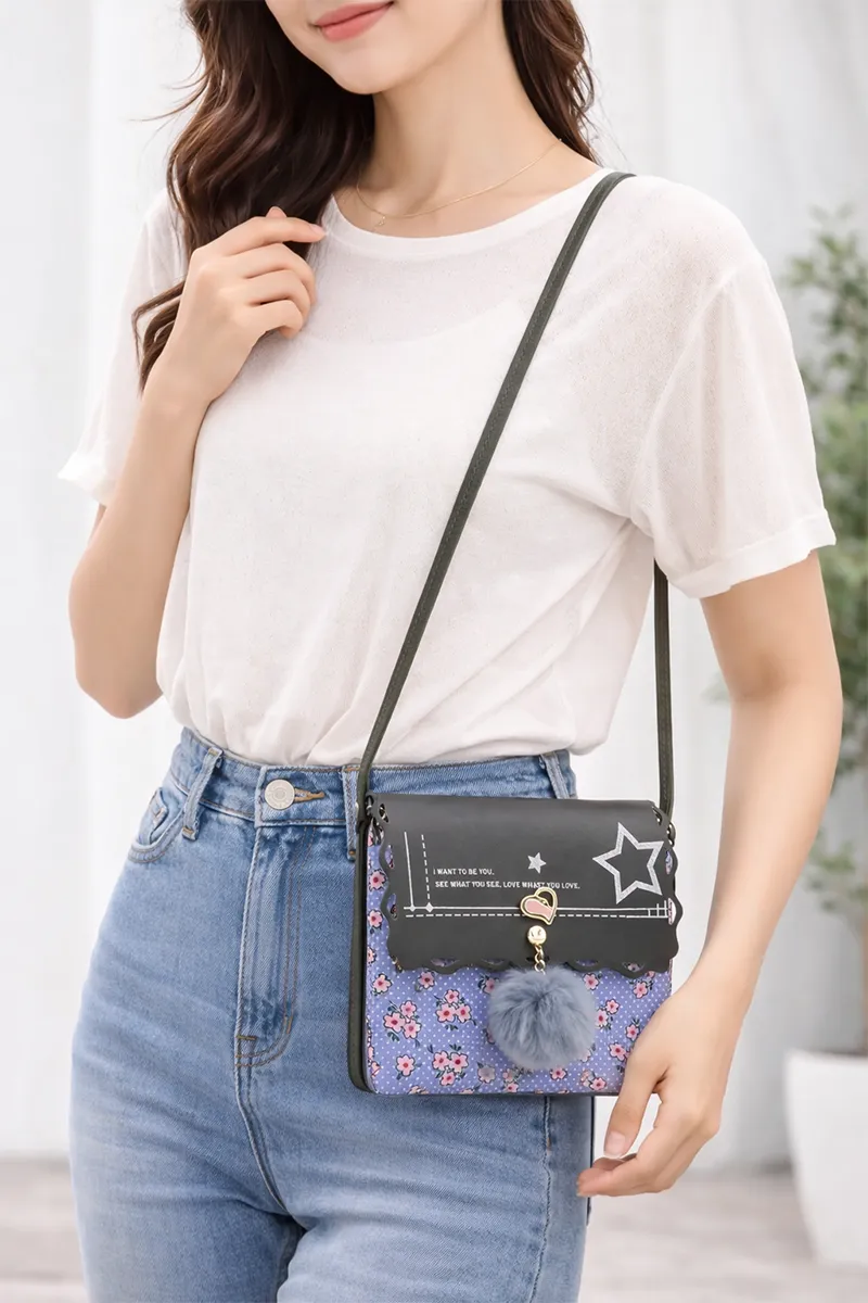 PU Leather Printed Sling Bag for Girls 008452GRE