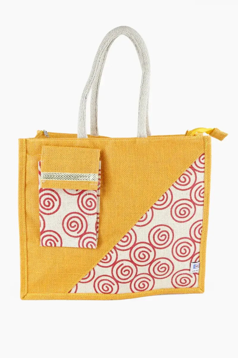 Printed Casual Hand Carry Jute Bag for Women