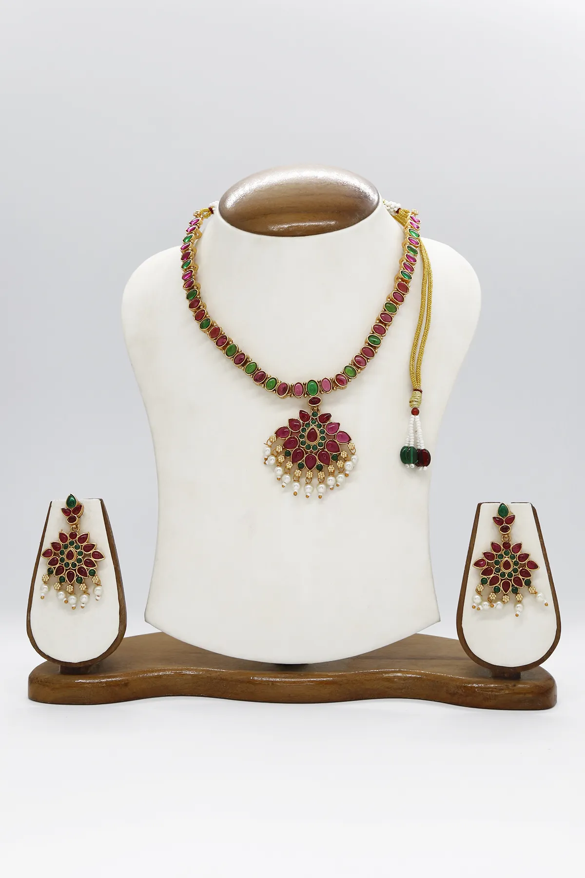 Floral Design Matte Finish Ethnic Style Necklace Set