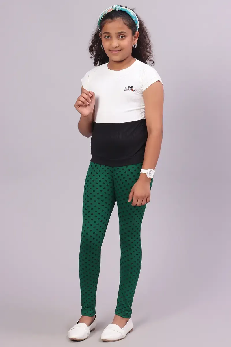 Girl's Cotton Lycra Blend Printed Leggings (11-13 Yrs)
