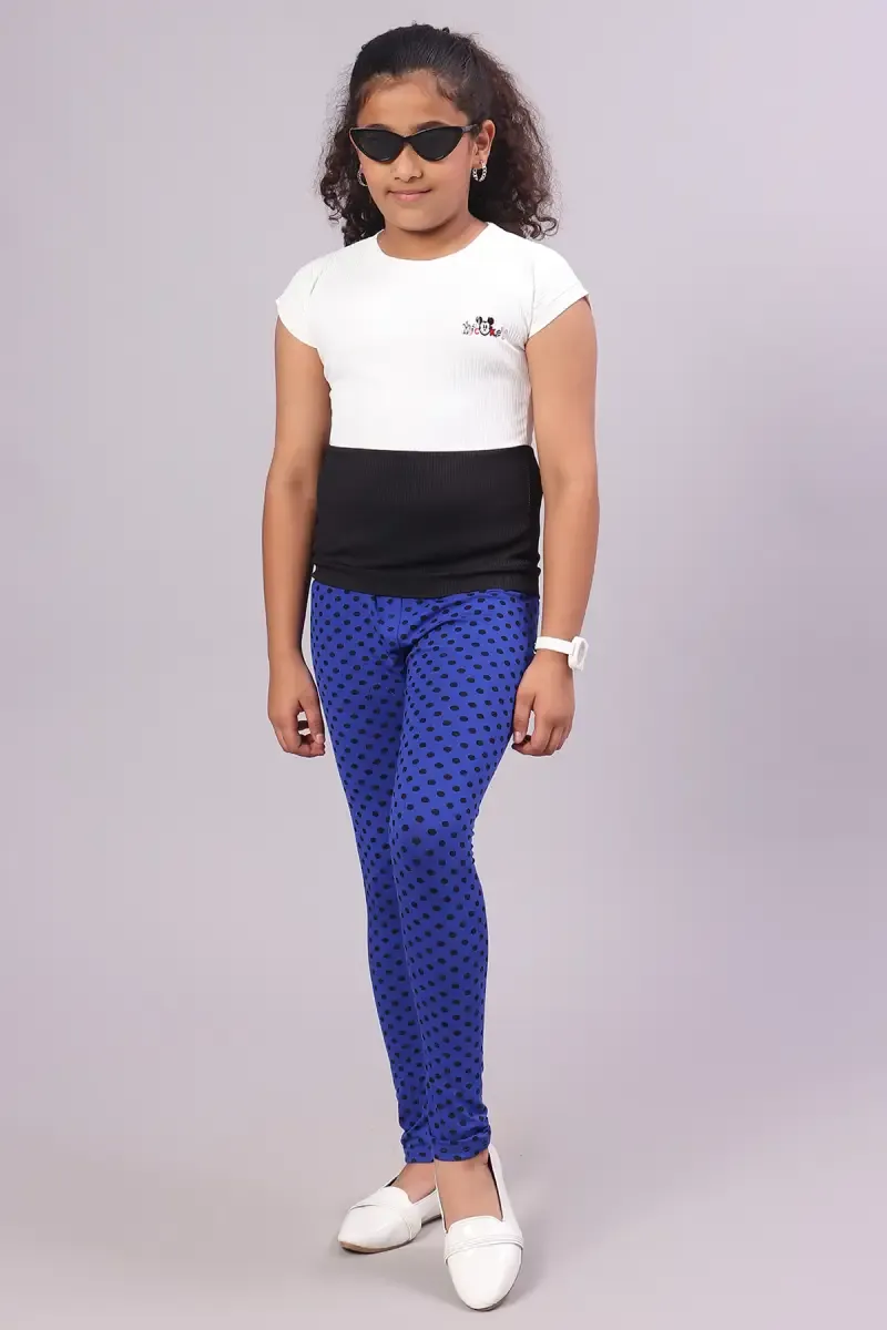 Girl's Cotton Lycra Blend Printed Leggings (11-13 Yrs) 0091791213YRSROYBLU