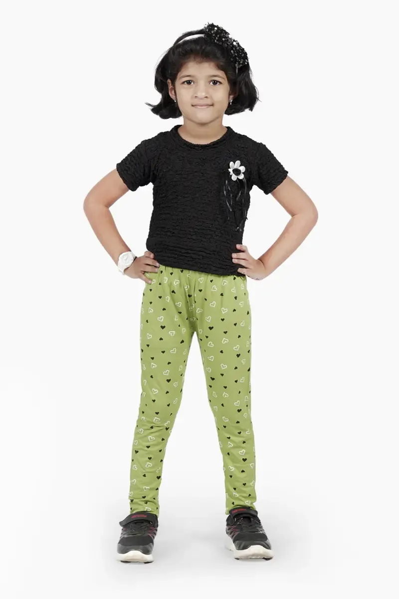 Girl's Cotton Lycra Blend Printed Leggings (7-13 Yrs) 009193910YRSOLI