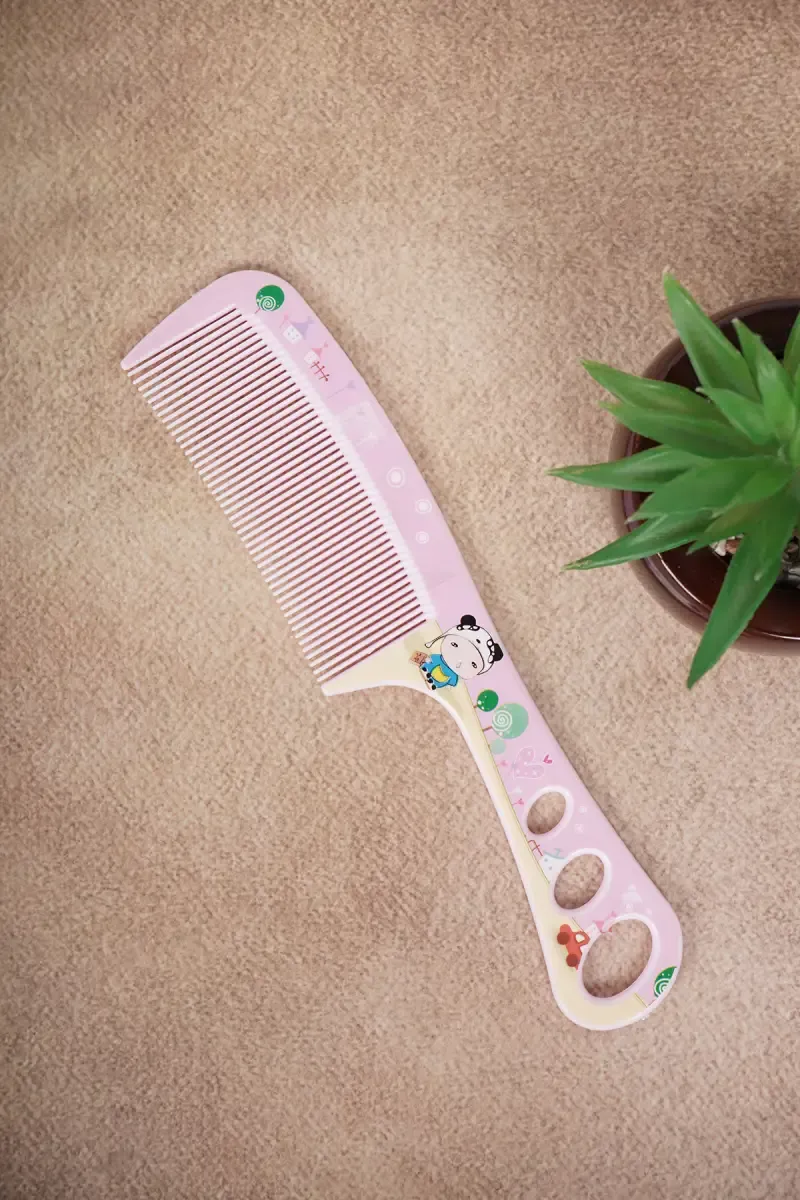 Printed De-tangling Comb with Handle (Pink) - Pack of 1