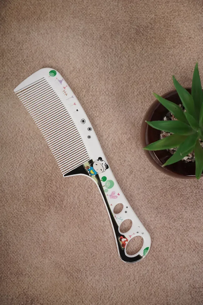 Printed De-tangling Comb with Handle (White) - Pack of 1