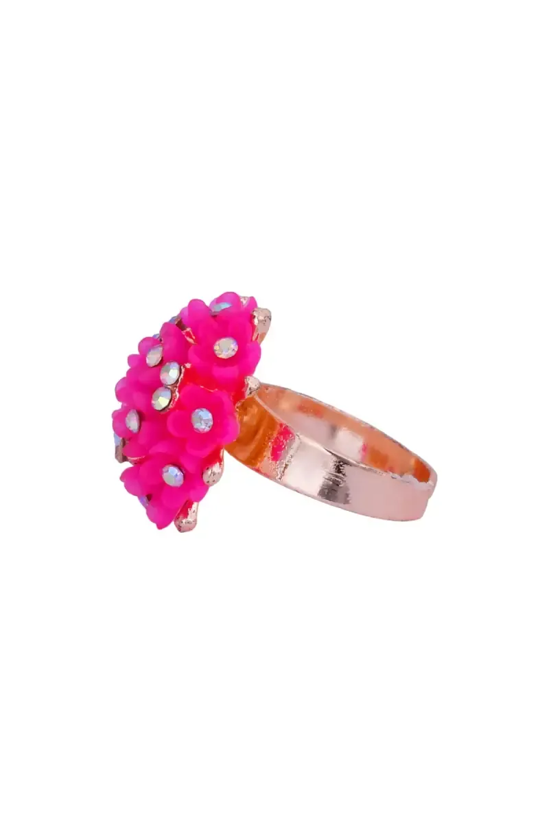 Rose Gold Floral Design Adjustable Ring for Women 009393PINADJ1