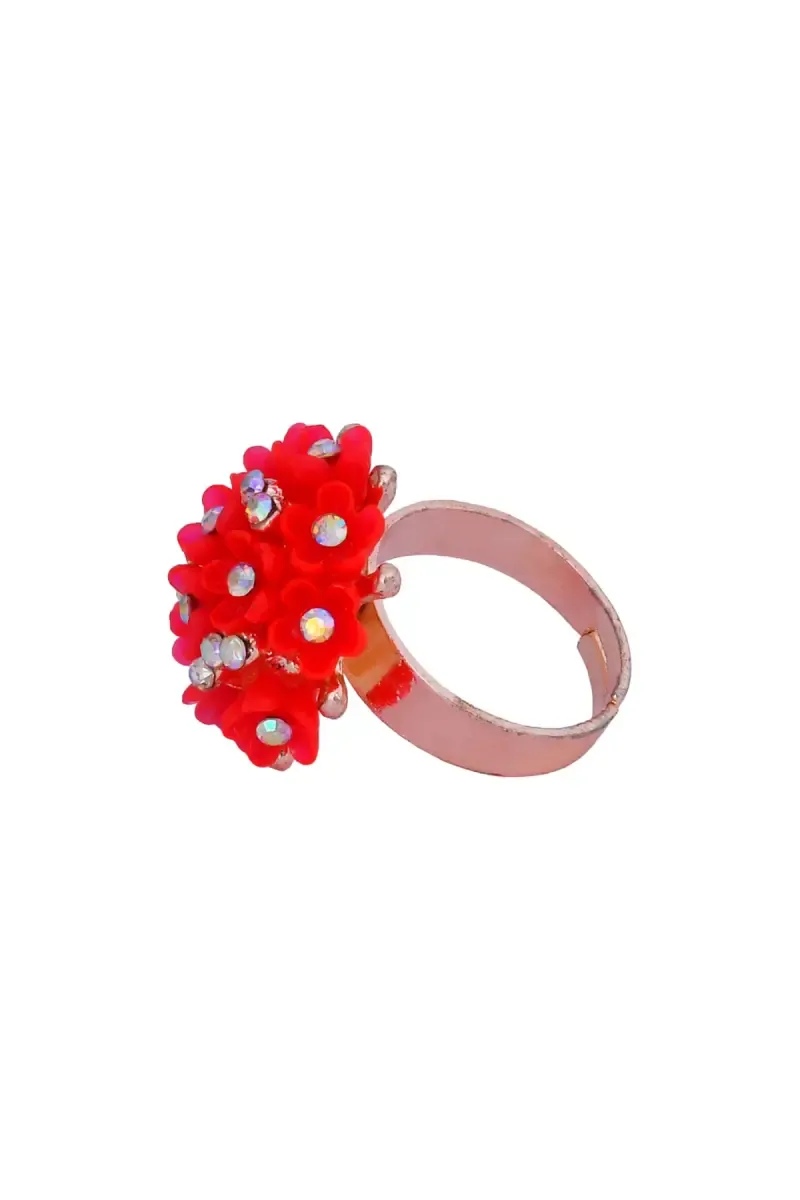 Rose Gold Floral Design Adjustable Ring for Women 009393REDADJ1