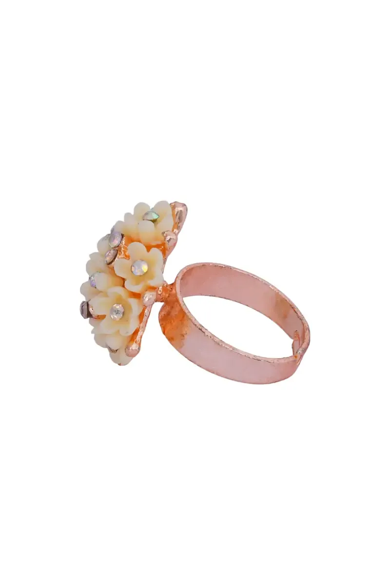 Rose Gold Floral Design Adjustable Ring for Women 009393SANADJ1