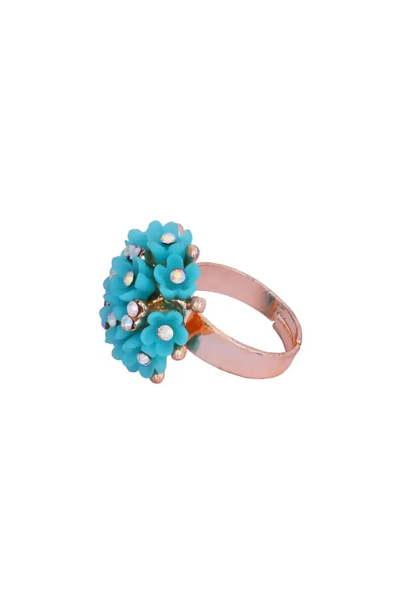 Rose Gold Floral Design Adjustable Ring for Women 009393SKYBLUADJ1