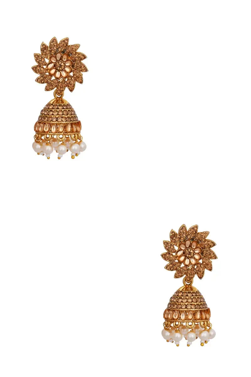 Traditional Floral Design Jhumki Earrings for Women 009440GOL1