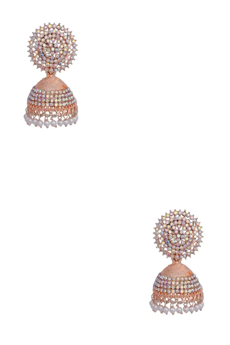 Traditional Cubic Zirconia Jhumki Earrings for Women 009445ROSGOL1