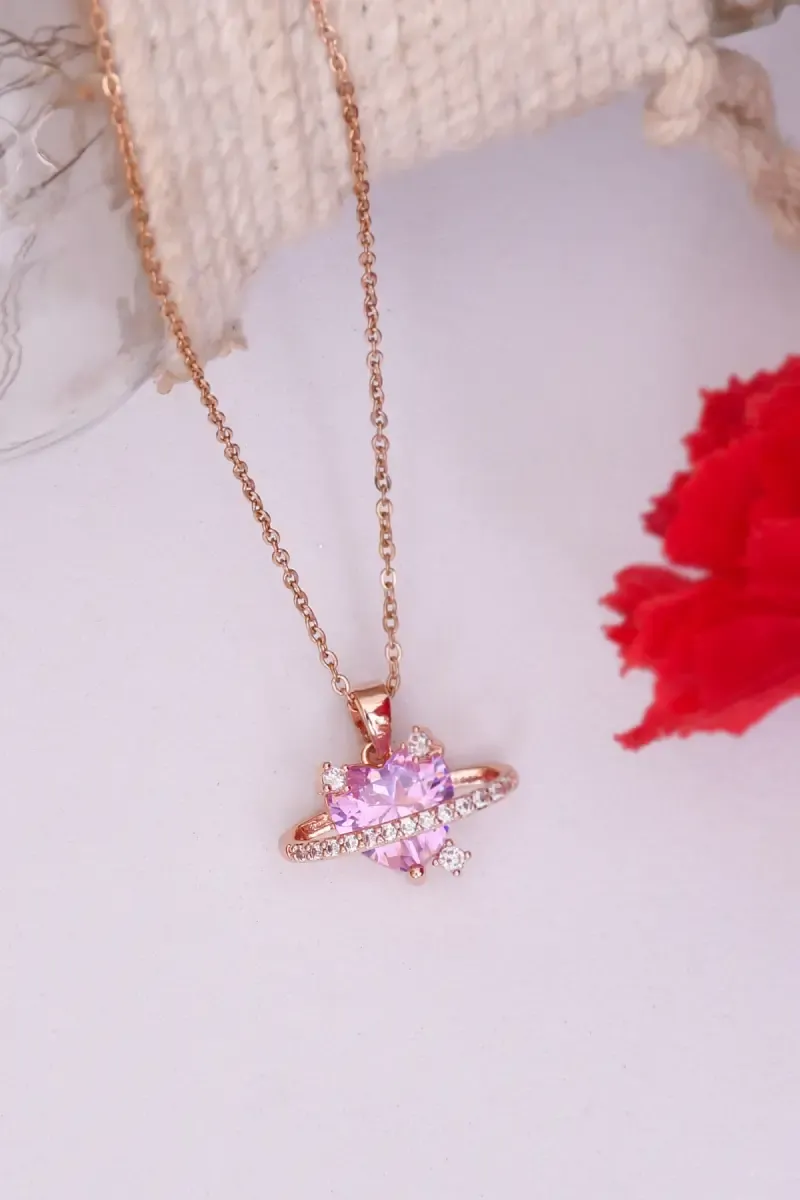 Rose Gold Heart with Ring Pendant Chain for Women