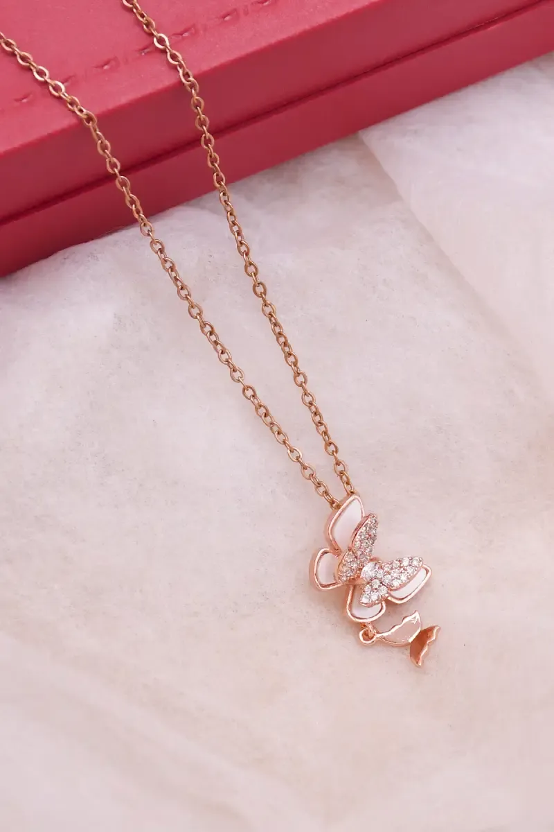 Cubic Zirconia Cute Butterfly Pendant Chain for Women