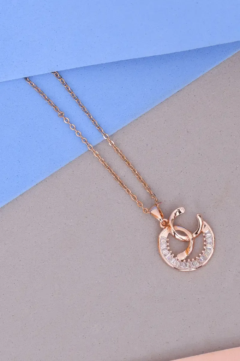 Rose Gold Plated Half Moon Pendant Chain for Women