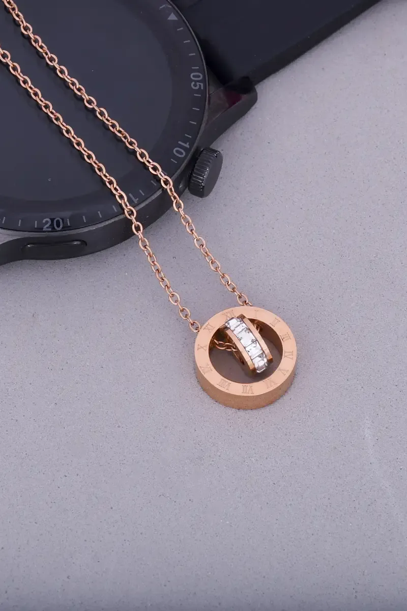 Rose Gold Studded Roman Numerals Pendant Chain