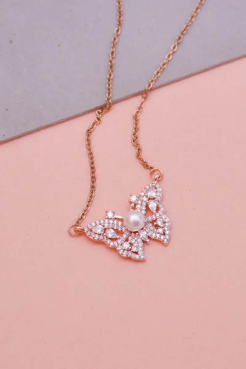 Cubic Zirconia Butterfly Pendant Chain for Women