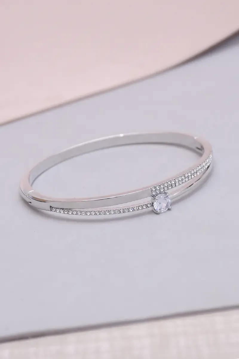 Silver Plated Cubic Zirconia Stones Lightweight Everyday Bracelet